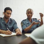 man being interrogated for possession of drugs